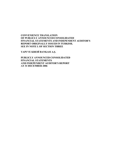 Thumbnail Yapı Kredi
 Financial Statement 2006