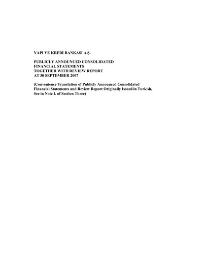Thumbnail Yapı Kredi
 Quarterly Report 2007-q3