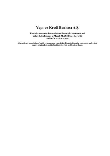 Thumbnail Yapı Kredi
 Quarterly Report 2022-q1