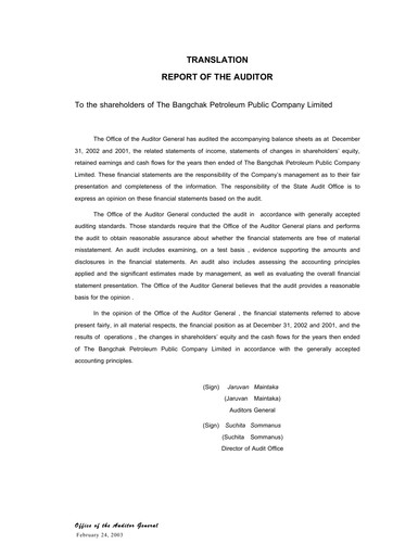 Miniature Bangchak Corporation Bilan financier 2002
