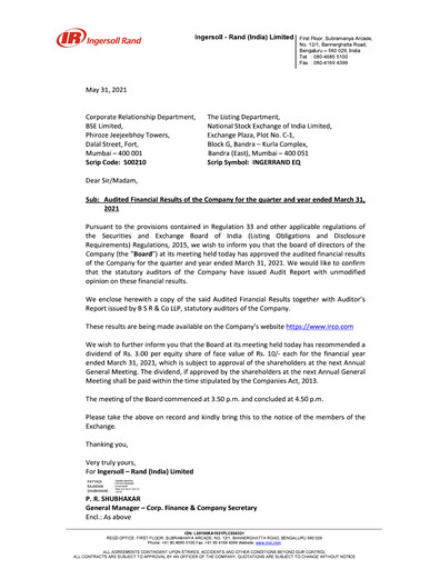 Thumbnail Ingersoll Rand India Financial Statement 2020-2021