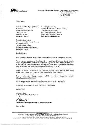 Thumbnail Ingersoll Rand India Quarterly Report 2018-q1