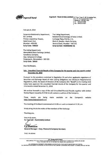 Thumbnail Ingersoll Rand India Quarterly Report 2018-q3