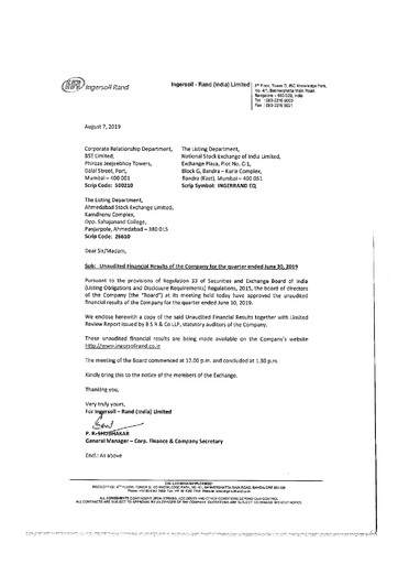 Thumbnail Ingersoll Rand India Quarterly Report 2019-q1