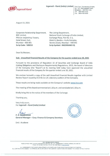 Thumbnail Ingersoll Rand India Quarterly Report 2021-q1