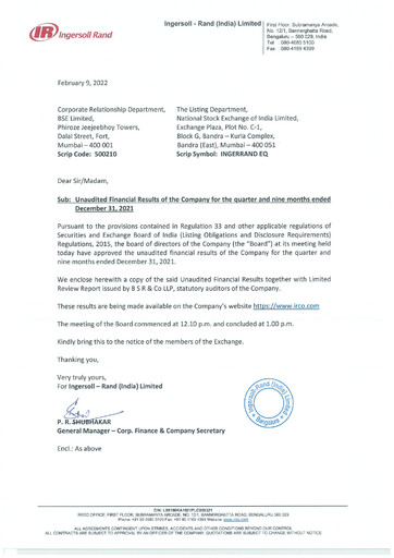 Thumbnail Ingersoll Rand India Quarterly Report 2021-q3