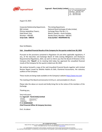 Thumbnail Ingersoll Rand India Quarterly Report 2023-q1