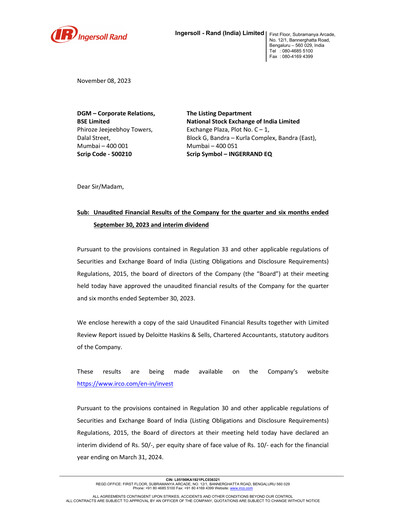Thumbnail Ingersoll Rand India Quarterly Report 2023-q2