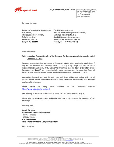Thumbnail Ingersoll Rand India Quarterly Report 2023-q3