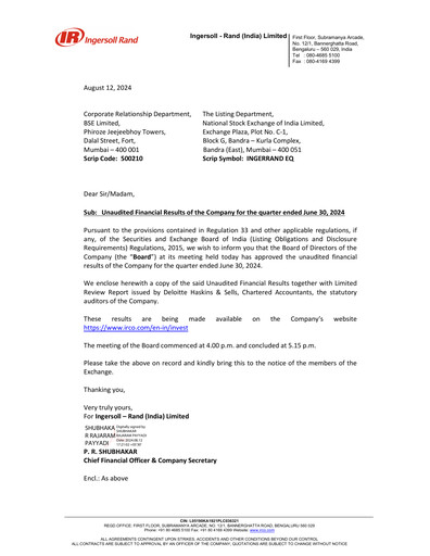 Thumbnail Ingersoll Rand India Quarterly Report 2024-q1