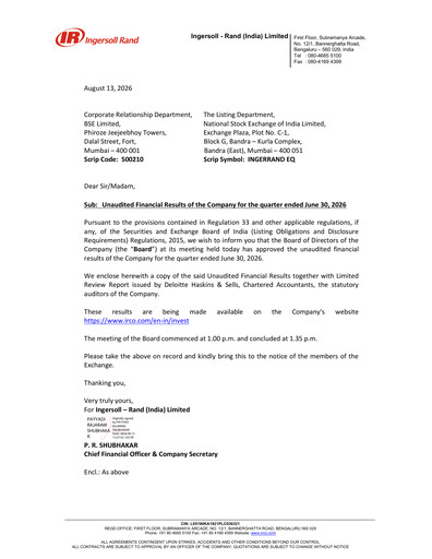 Thumbnail Ingersoll Rand India Quarterly Report 2026-q1