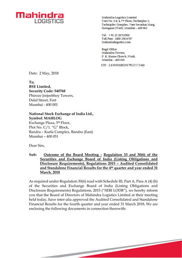 Thumbnail Mahindra Logistics
 Financial Statement 2017-2018
