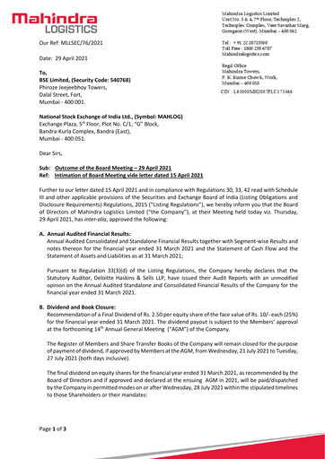 Thumbnail Mahindra Logistics
 Financial Statement 2020-2021