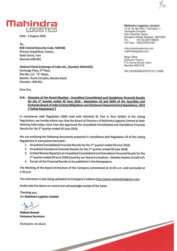 Thumbnail Mahindra Logistics
 Quarterly Report 2018-q1
