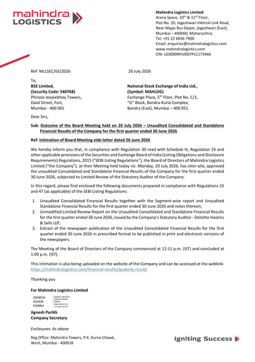 Thumbnail Mahindra Logistics
 Quarterly Report 2026-q1