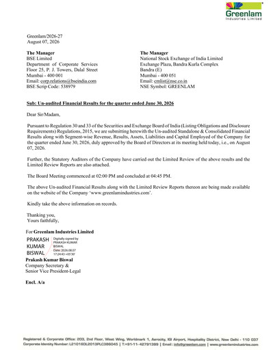 Thumbnail Greenlam Industries
 Quarterly Report 2026-q1