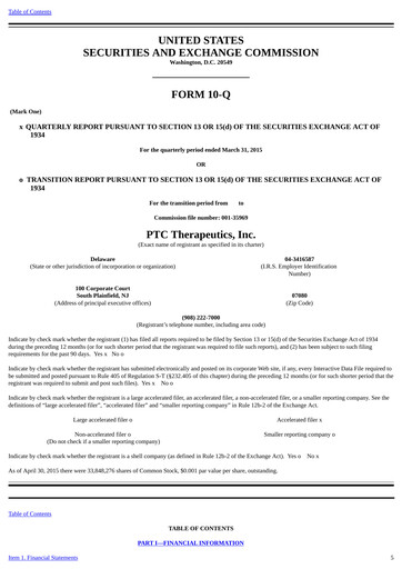 Thumbnail PTC Therapeutics
 Quarterly Report 2015-q1