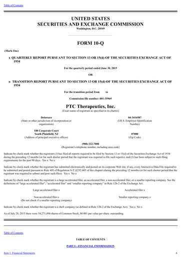 Thumbnail PTC Therapeutics
 Quarterly Report 2015-q2