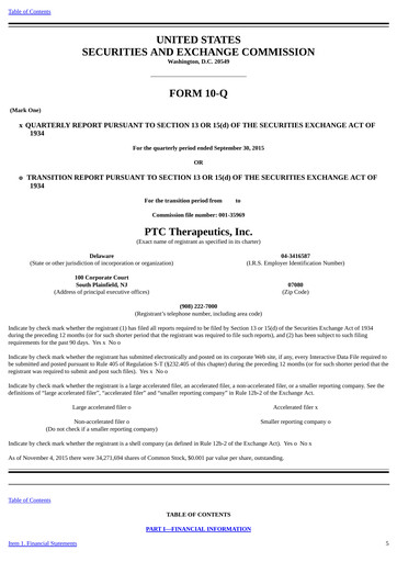 Thumbnail PTC Therapeutics
 Quarterly Report 2015-q3