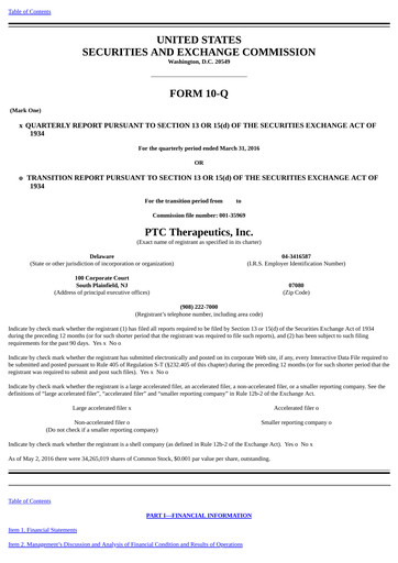 Thumbnail PTC Therapeutics
 Quarterly Report 2016-q1