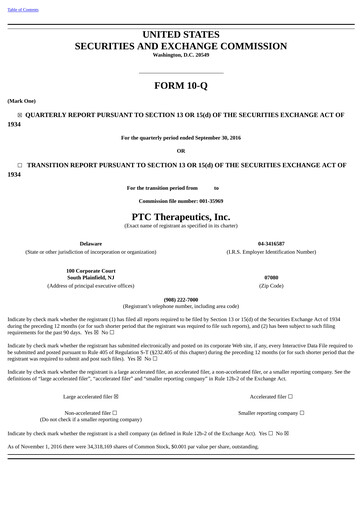 Thumbnail PTC Therapeutics
 Quarterly Report 2016-q3
