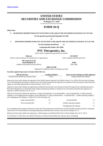 Thumbnail PTC Therapeutics
 Quarterly Report 2020-q3