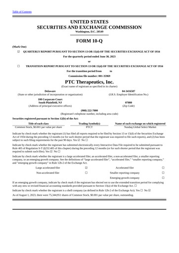 Thumbnail PTC Therapeutics
 Quarterly Report 2023-q2