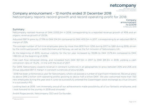 Thumbnail Netcompany Group Financial Statement 2018