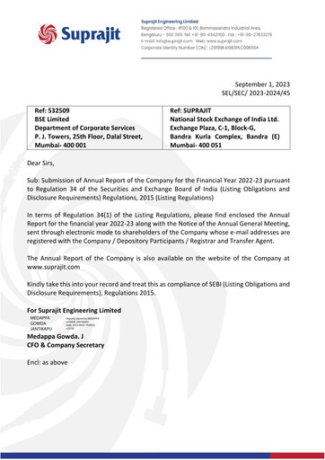 Miniature Suprajit Engineering

 Rapport annuel 2022-2023