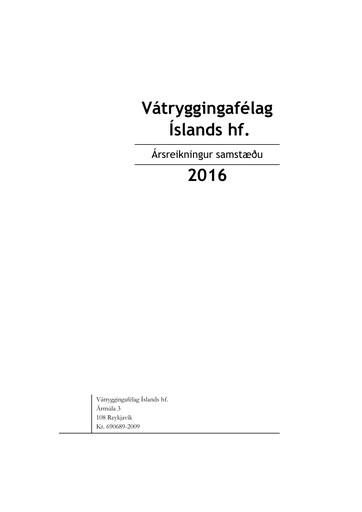 Thumbnail Vátryggingafélag Íslands Financial Statement 2016