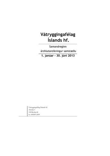 Thumbnail Vátryggingafélag Íslands Half-year Report 2013-h1