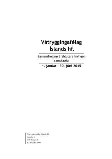 Thumbnail Vátryggingafélag Íslands Half-year Report 2015-h1