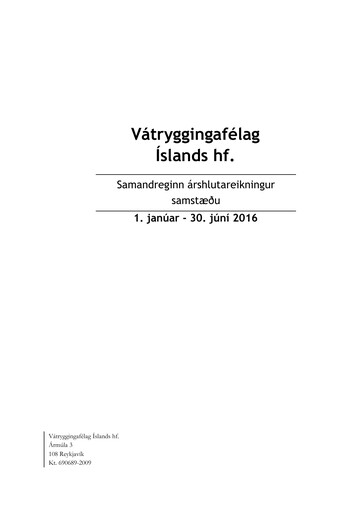 Thumbnail Vátryggingafélag Íslands Half-year Report 2016-h1