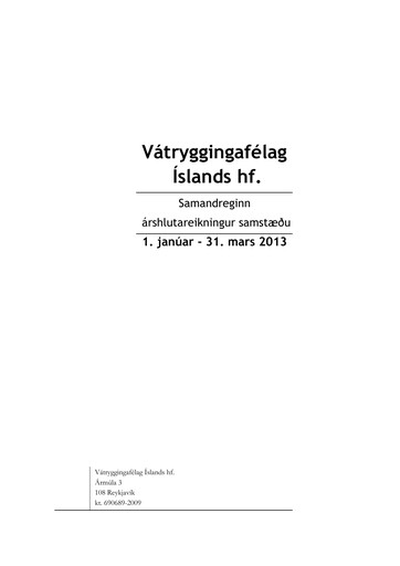 Thumbnail Vátryggingafélag Íslands Quarterly Report 2013-q1