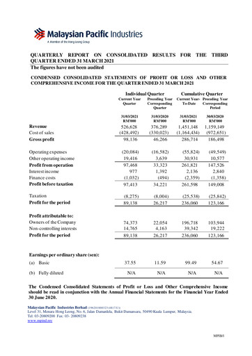 Thumbnail Malaysian Pacific Industries Quarterly Report 2020-2021-q3