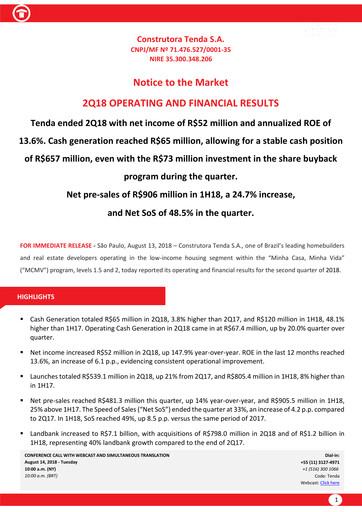 Thumbnail Construtora Tenda S.A. Quarterly Report 2018-q2