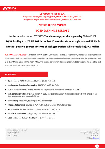Thumbnail Construtora Tenda S.A. Quarterly Report 2019-q1