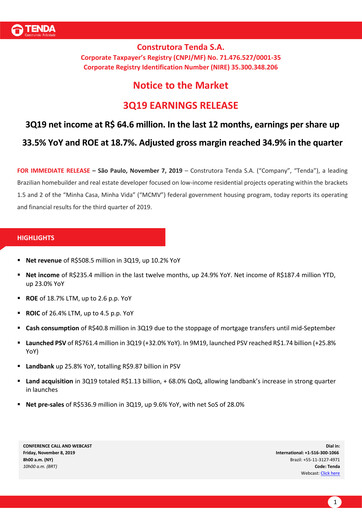 Thumbnail Construtora Tenda S.A. Quarterly Report 2019-q3