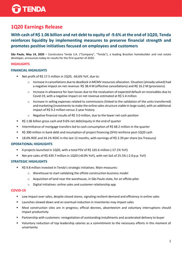 Thumbnail Construtora Tenda S.A. Quarterly Report 2020-q1