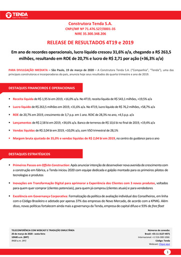 Thumbnail Construtora Tenda S.A. Quarterly Report 2019-q4