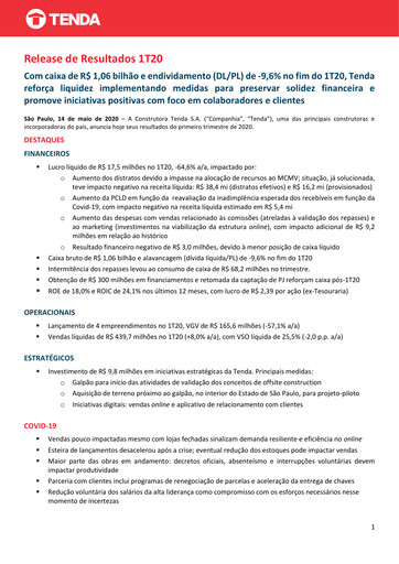Thumbnail Construtora Tenda S.A. Quarterly Report 2020-q1