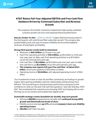 Miniature AT&T Rapport trimestriel 2023-q3
