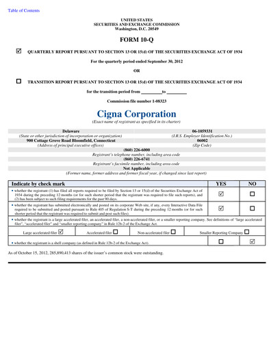Thumbnail The Cigna Group Quarterly Report 2012-q3