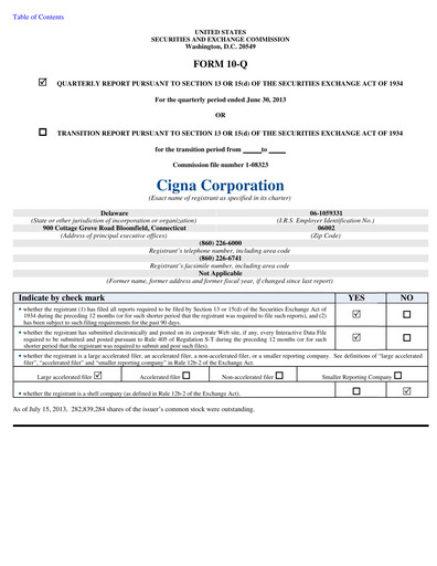 Thumbnail The Cigna Group Quarterly Report 2013-q2