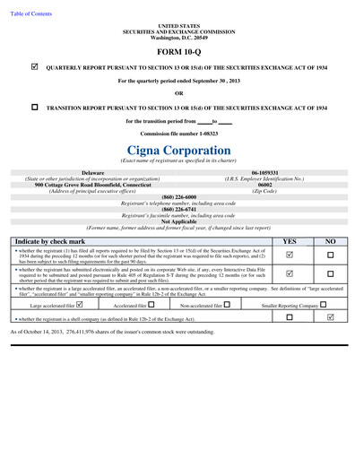 Thumbnail The Cigna Group Quarterly Report 2013-q3