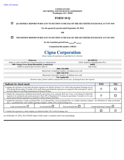 Thumbnail The Cigna Group Quarterly Report 2014-q3