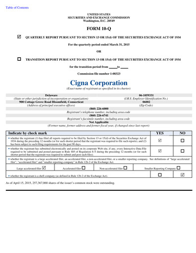 Thumbnail The Cigna Group Quarterly Report 2015-q1