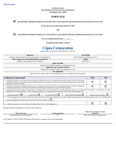 Thumbnail The Cigna Group Quarterly Report 2019-q1