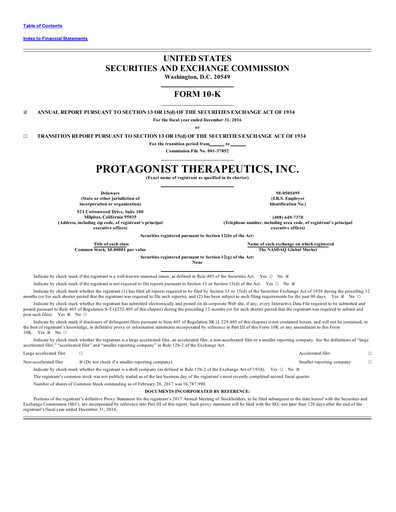 Thumbnail Protagonist Therapeutics
 Annual Report 2016