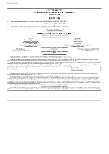 Thumbnail Protagonist Therapeutics
 Annual Report 2019